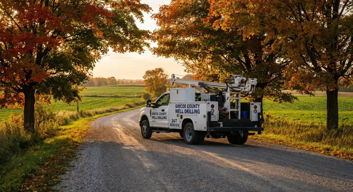 Mighton's Well Services drilling truck on a rural property
